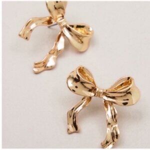 New! Anthropologie Charlotte 14K Gold Plated Bow Post Earrings NWOT